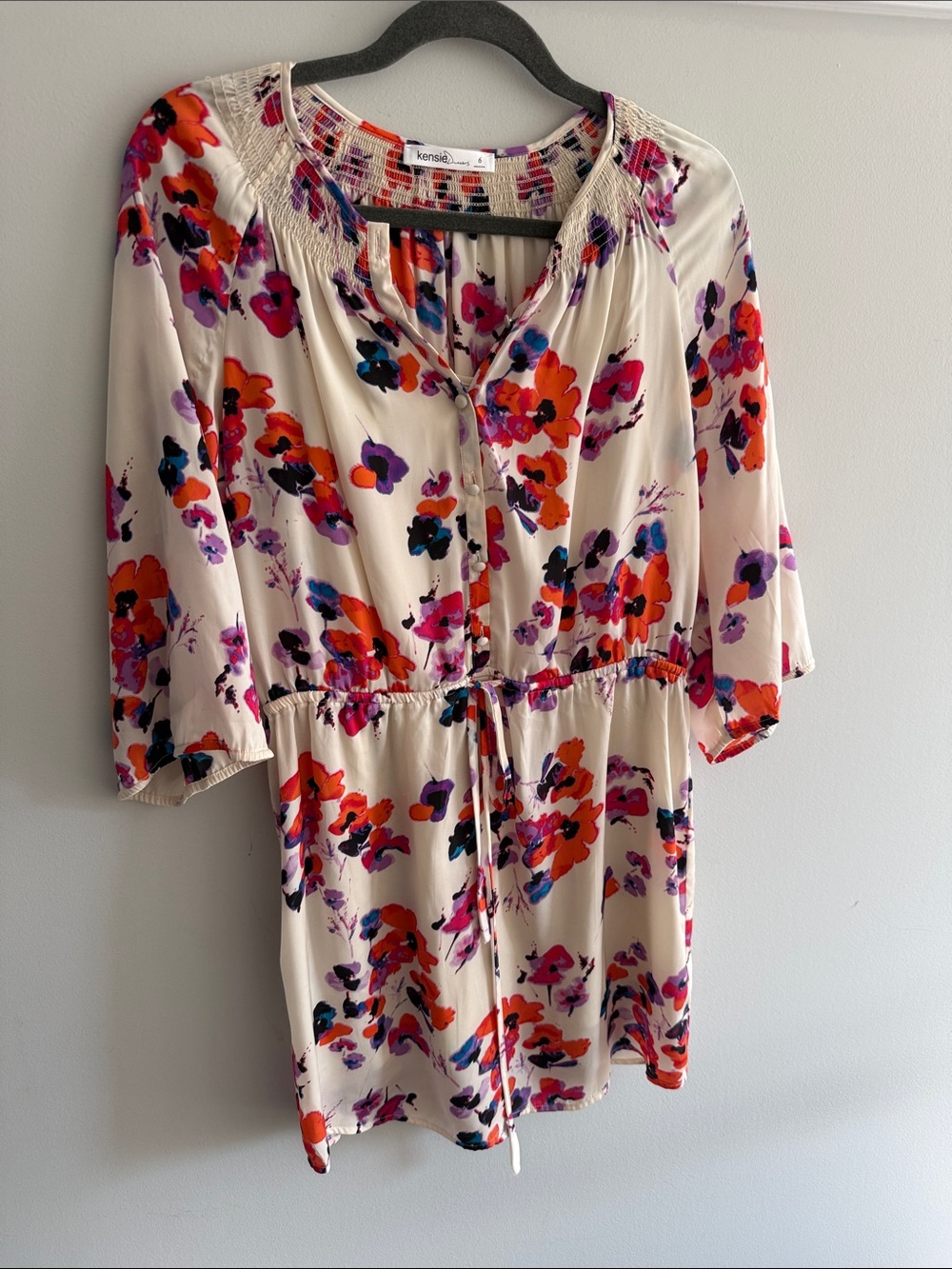 Kensie Cream Tunic with Orange and Purple Floral Print